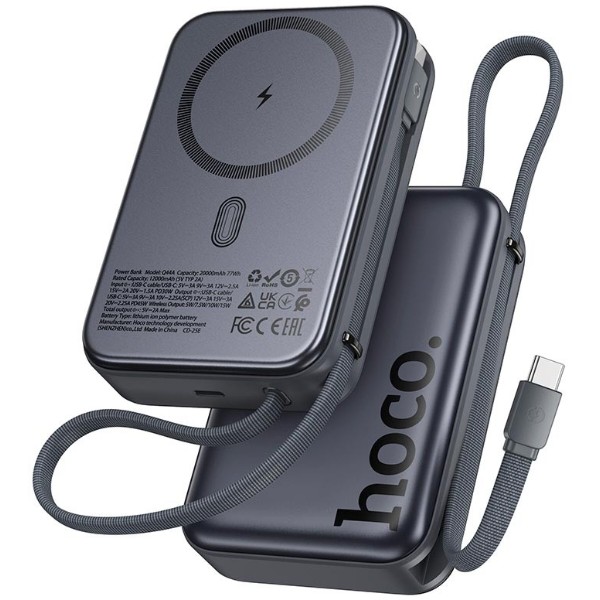 Фото - Батарея мобильная HOCO Q44A Origen Dual PD45W Magnetic с кабелем Type-C 20000 mAh Metal Gray (715653)